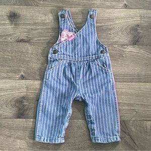 Vintage Oshkosh USA 6-9m Pink Striped Denim Baby Overalls